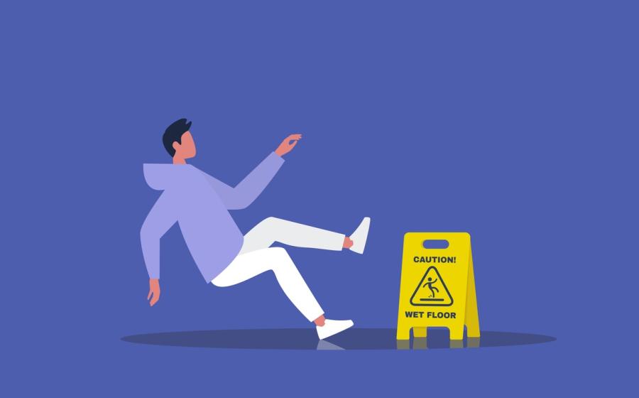 Cartoon of man slipping on wet floor